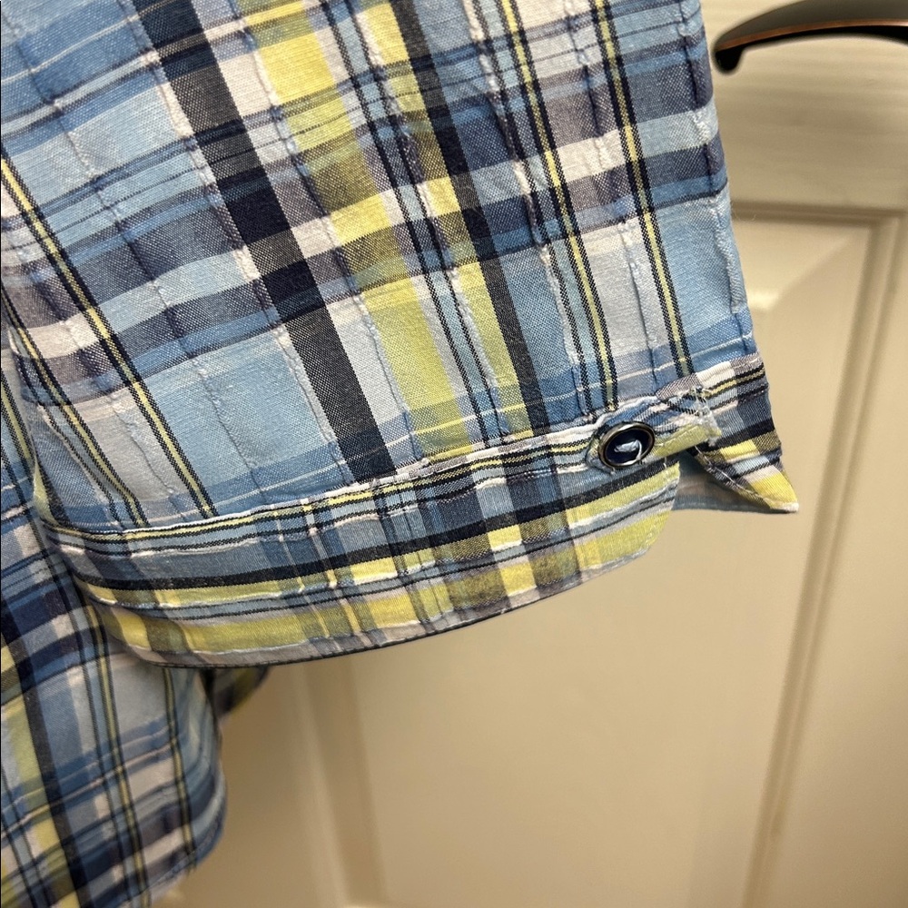 Allison Daley Plaid Button Up Shirt, Size Large, Blue and Yellow, Black EUC - Picture 7 of 9